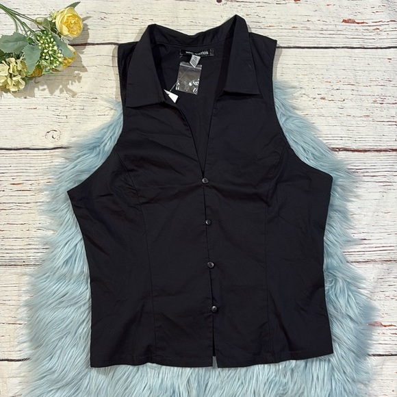 NWT Urban Outfitters Party Girl Cotton-Blend Button Down Sleeveless Shirt - Picture 8 of 9